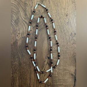 Vintage Beaded Necklace - Brown and Cream